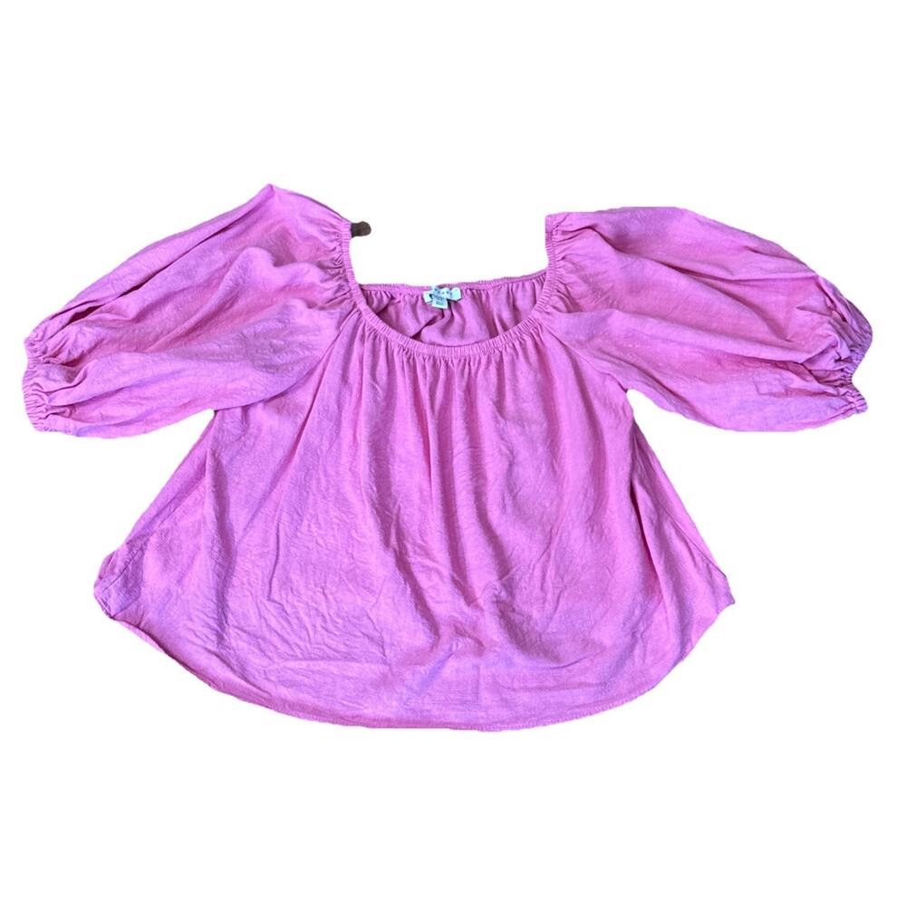 Topshop Puff Sleeve Cropped‎ Pink Top Size 8 Linen Blend